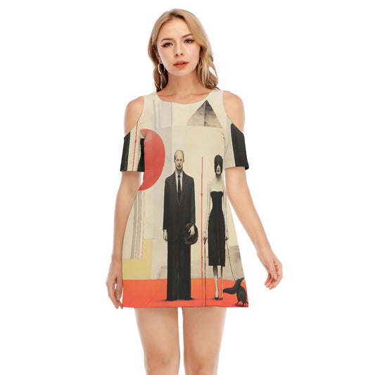 All-Over Print Women's Cold Shoulder Dress | 190GSM Cotton