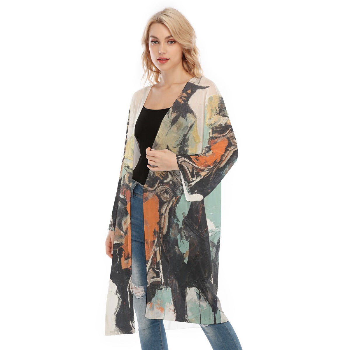 All- Over Print Women's Long Sleeve Mesh Cardigan