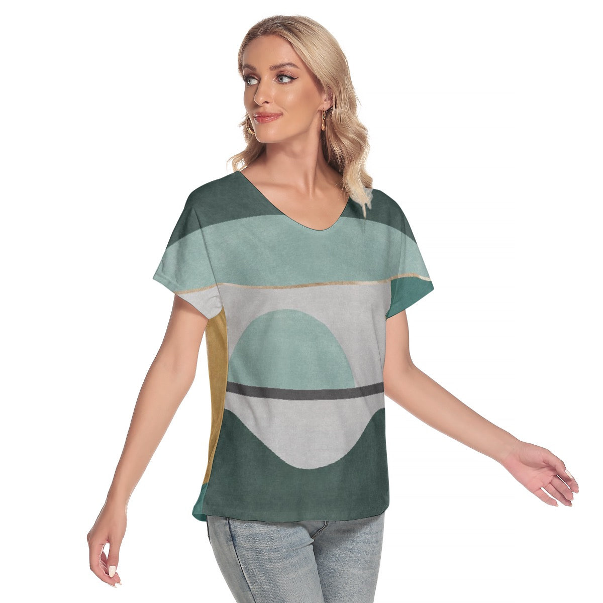 All-Over Print Women's Loose V-neck Short Sleeve T-shirt