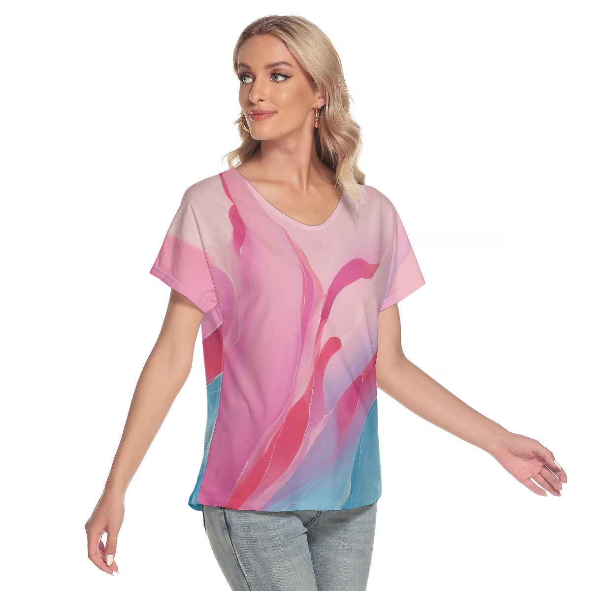 All-Over Print Women's Loose V-neck Short Sleeve T-shirt