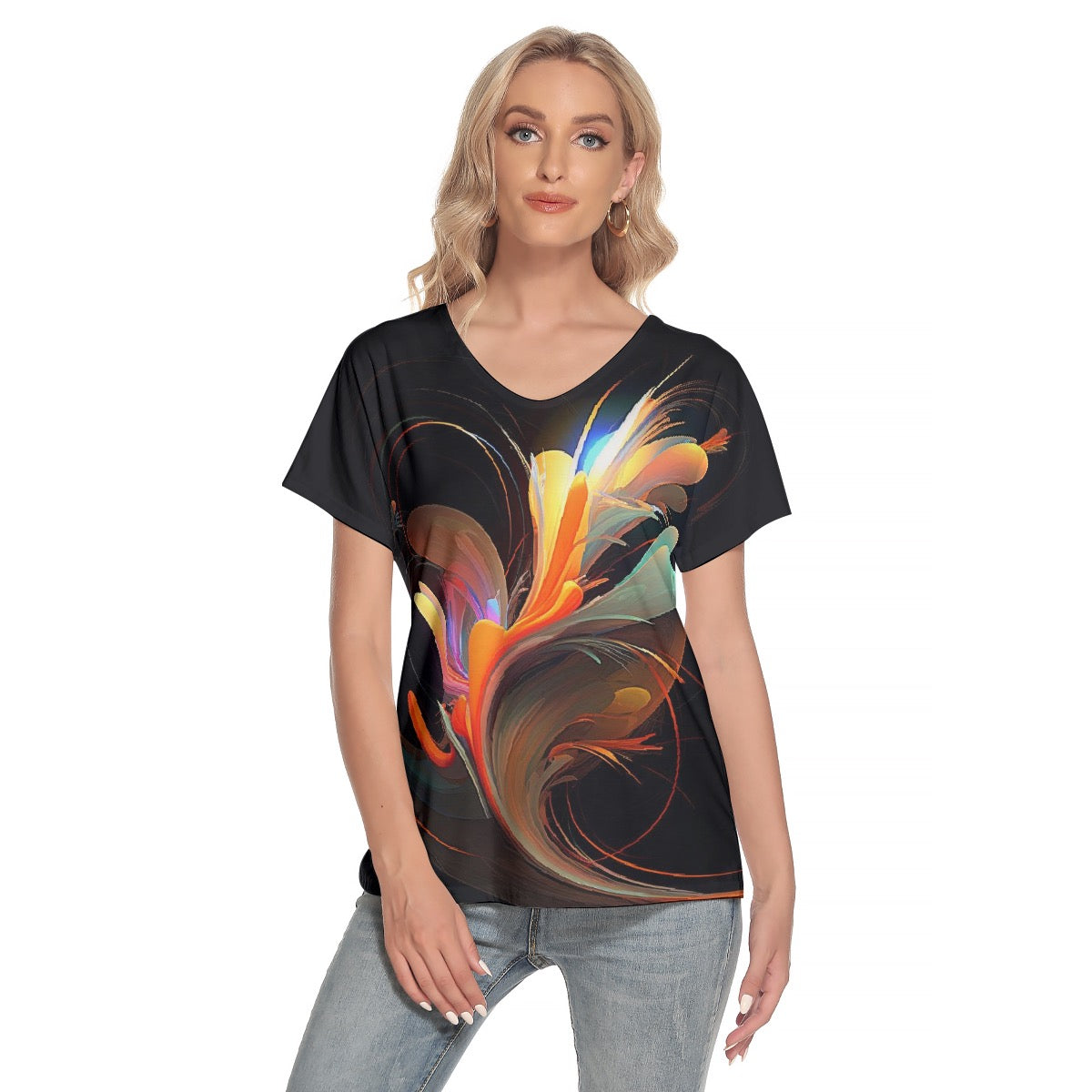 All-Over Print Women's Loose V-neck Short Sleeve T-shirt