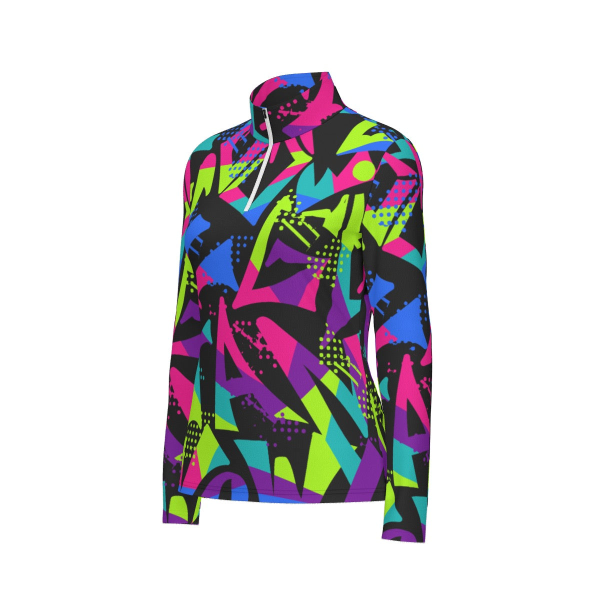 All-Over Print Women's Sports Collar Jersey With Long Sleeve