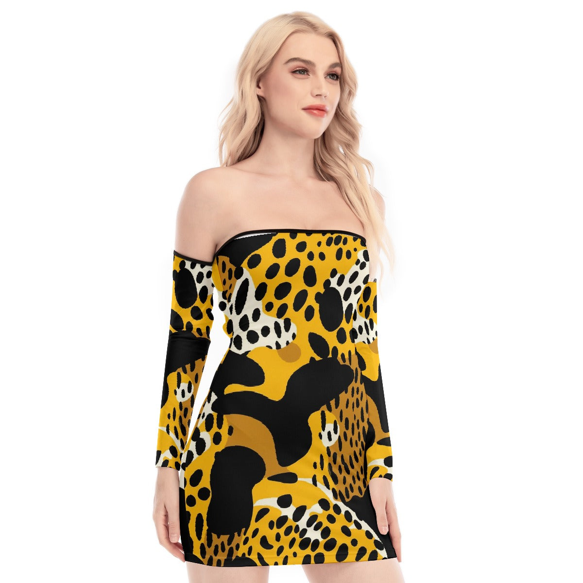 All-Over Print Women's Off-shoulder Back Lace-up Dress