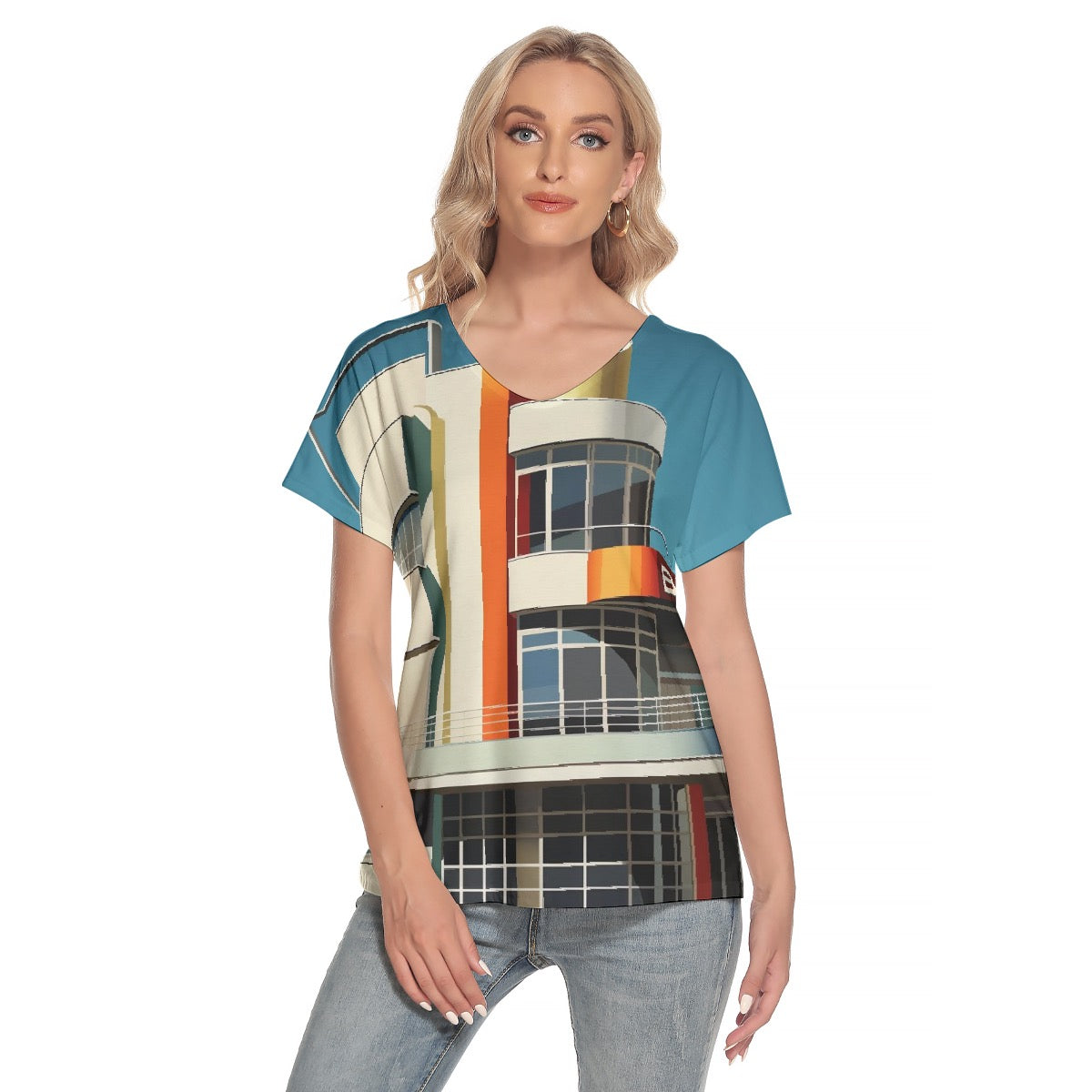 All-Over Print Women's Loose V-neck Short Sleeve T-shirt