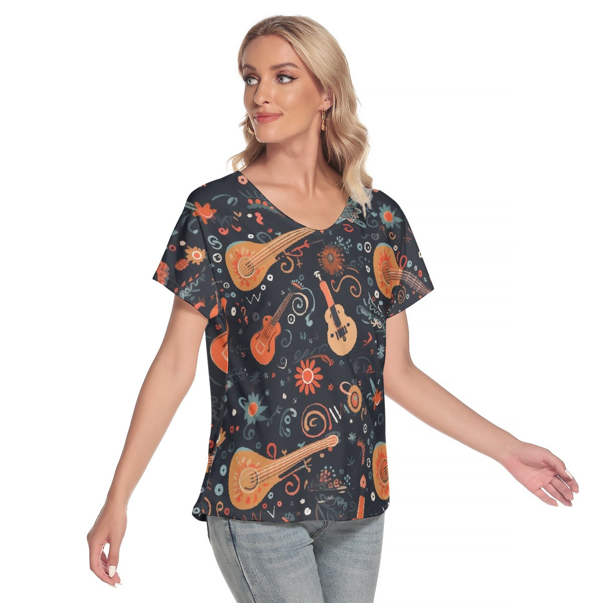 All-Over Print Women's Loose V-neck Short Sleeve T-shirt