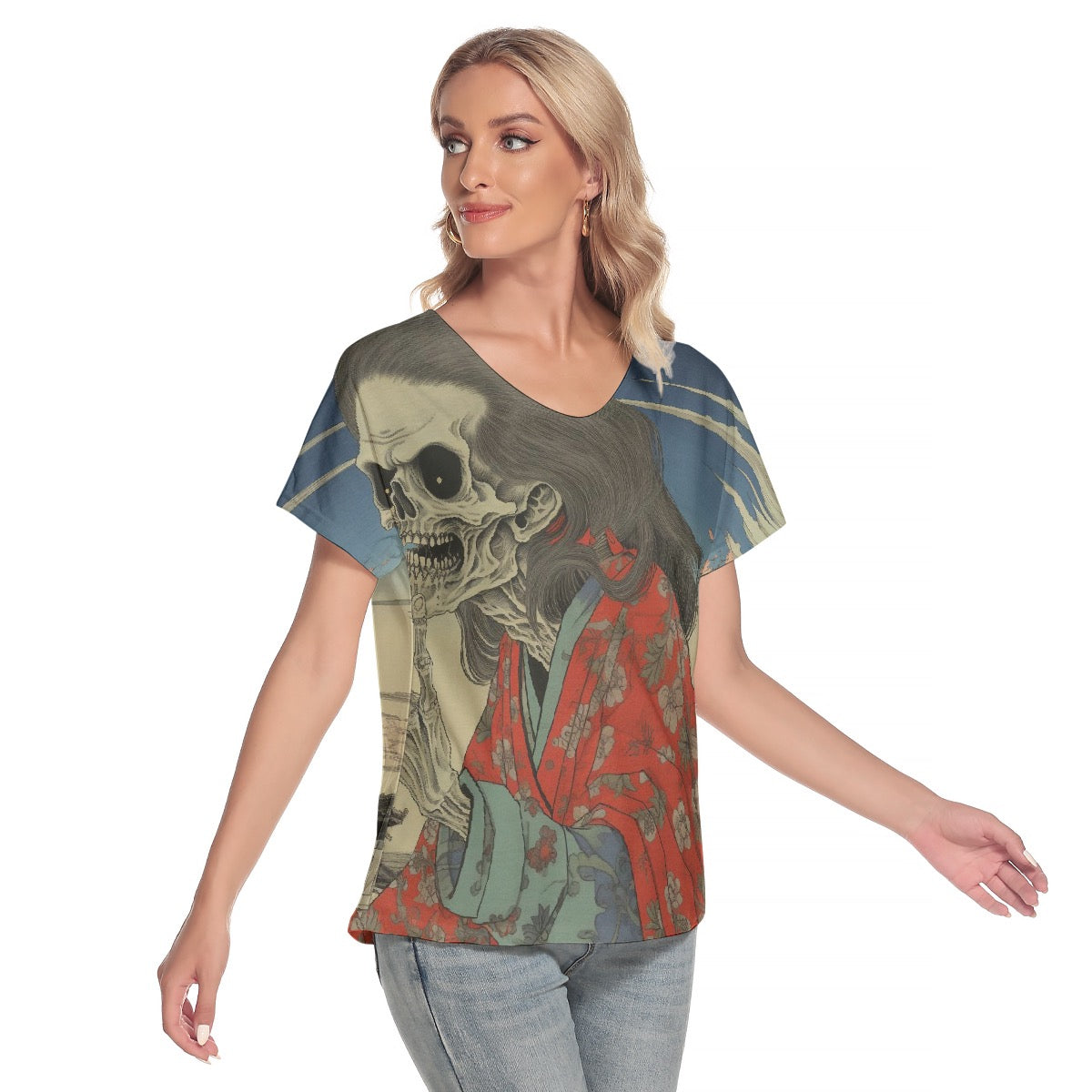 All-Over Print Women's Loose V-neck Short Sleeve T-shirt