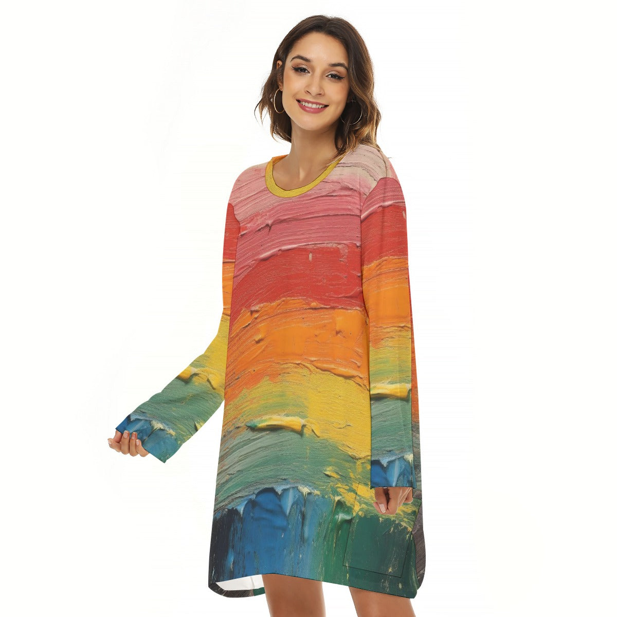 All-Over Print  Women's Loose Crew Neck Dress