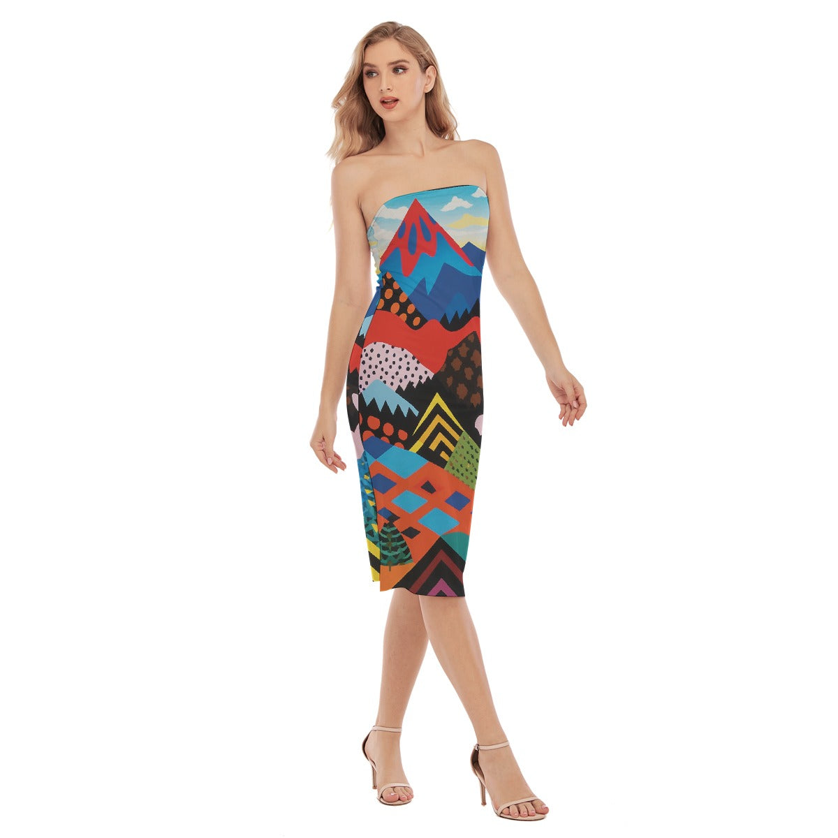 All-Over Print Women's Side Split Tube Top Dress