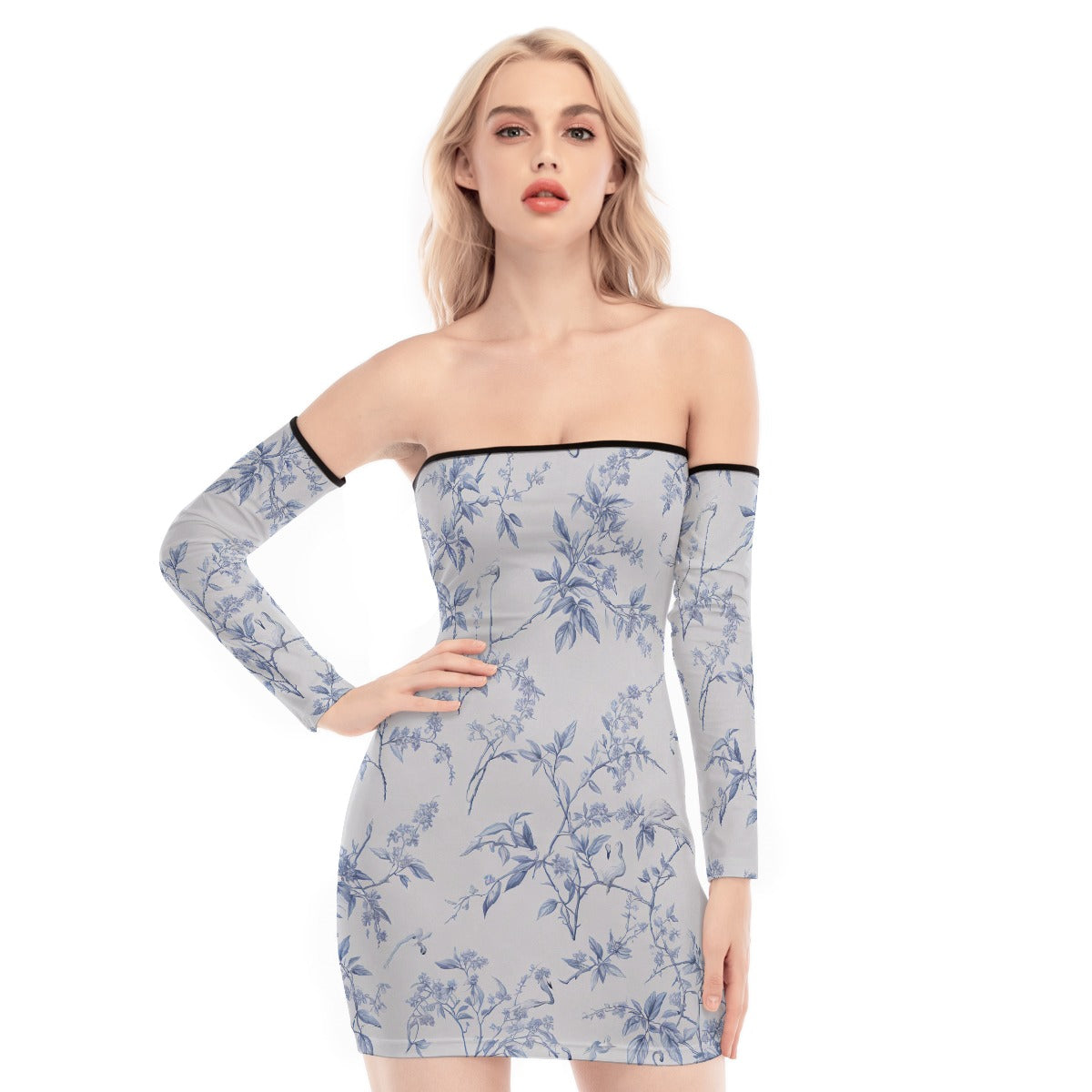 All-Over Print Women's Off-shoulder Back Lace-up Dress