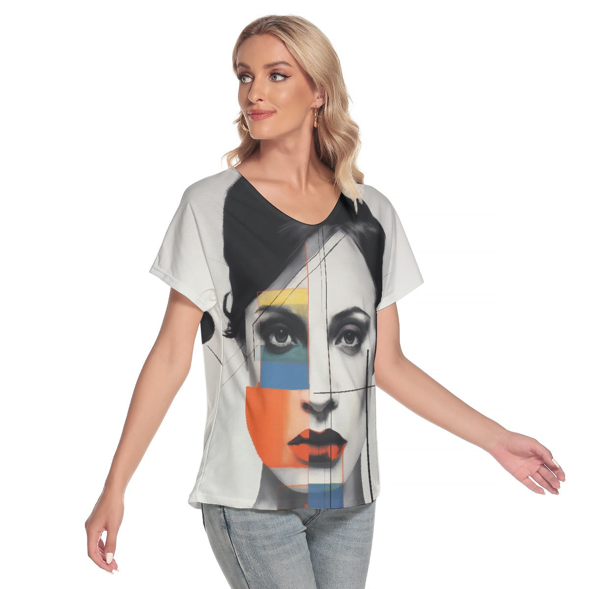 All-Over Print Women's Loose V-neck Short Sleeve T-shirt