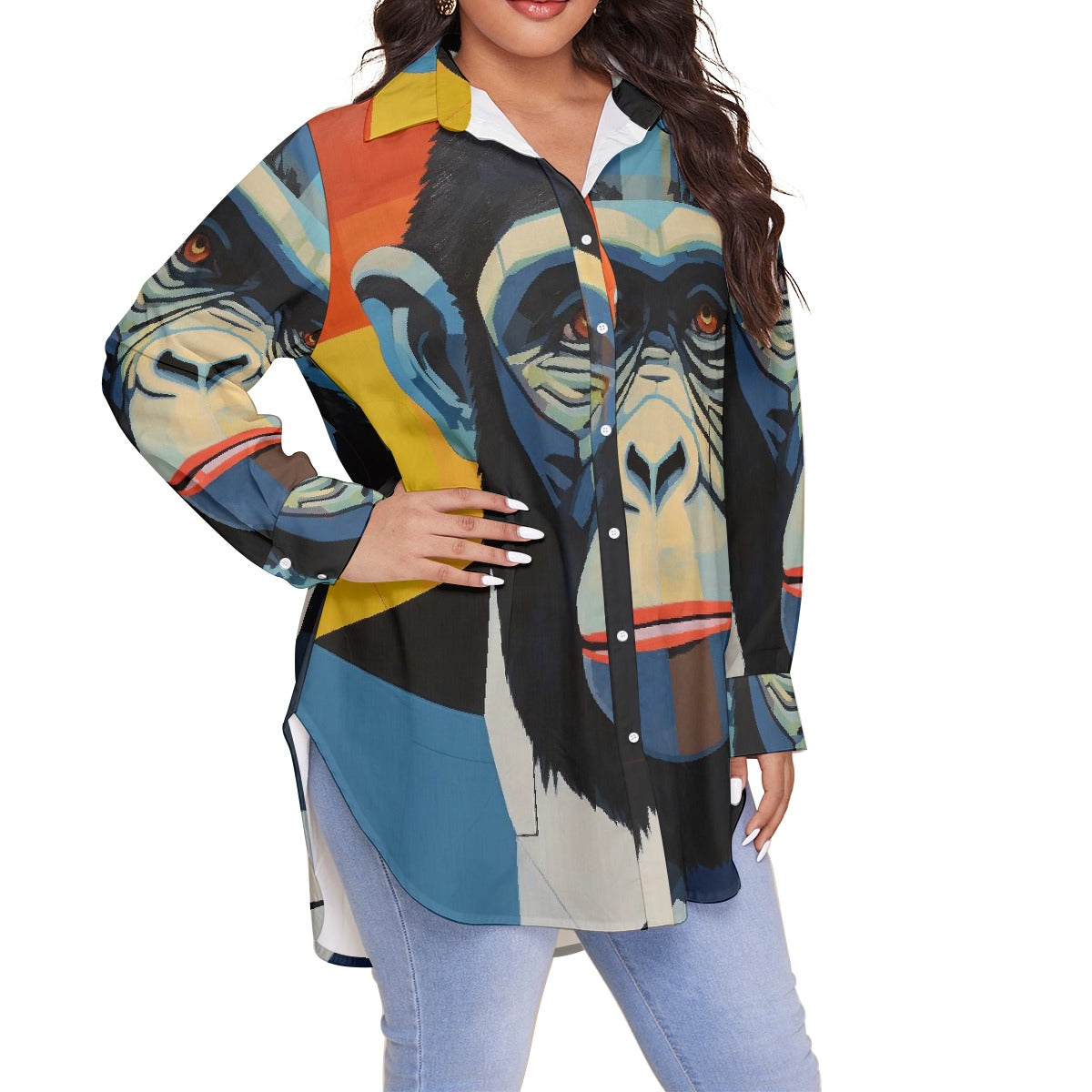 All-Over Print Women's Shirt With Long Sleeve(Plus Size)