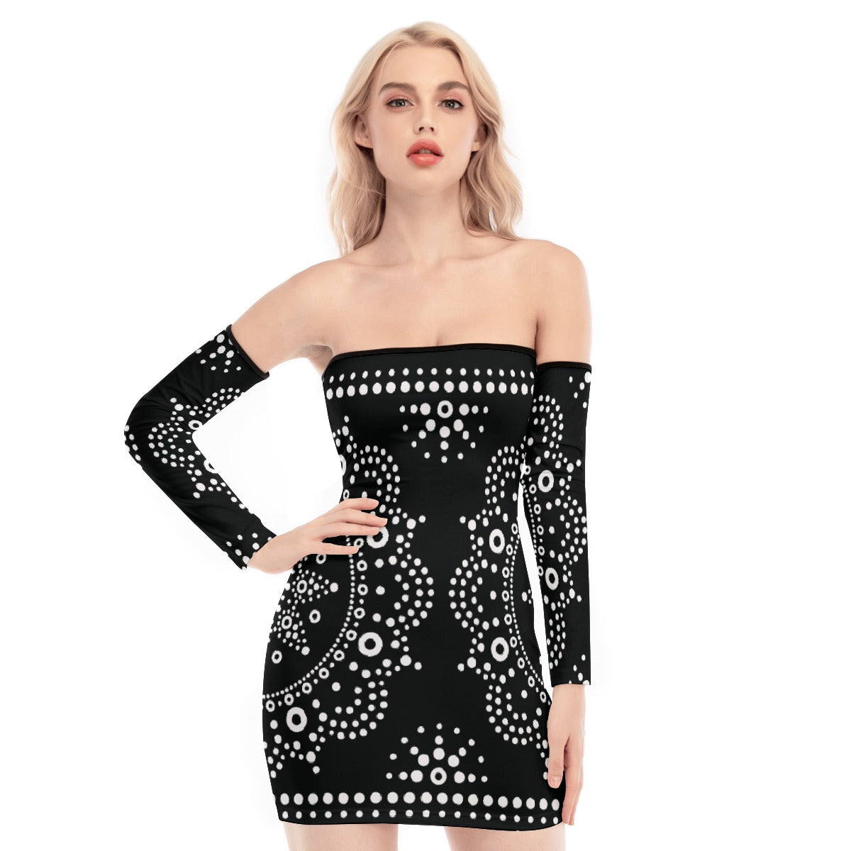 All-Over Print Women's Off-shoulder Back Lace-up Dress