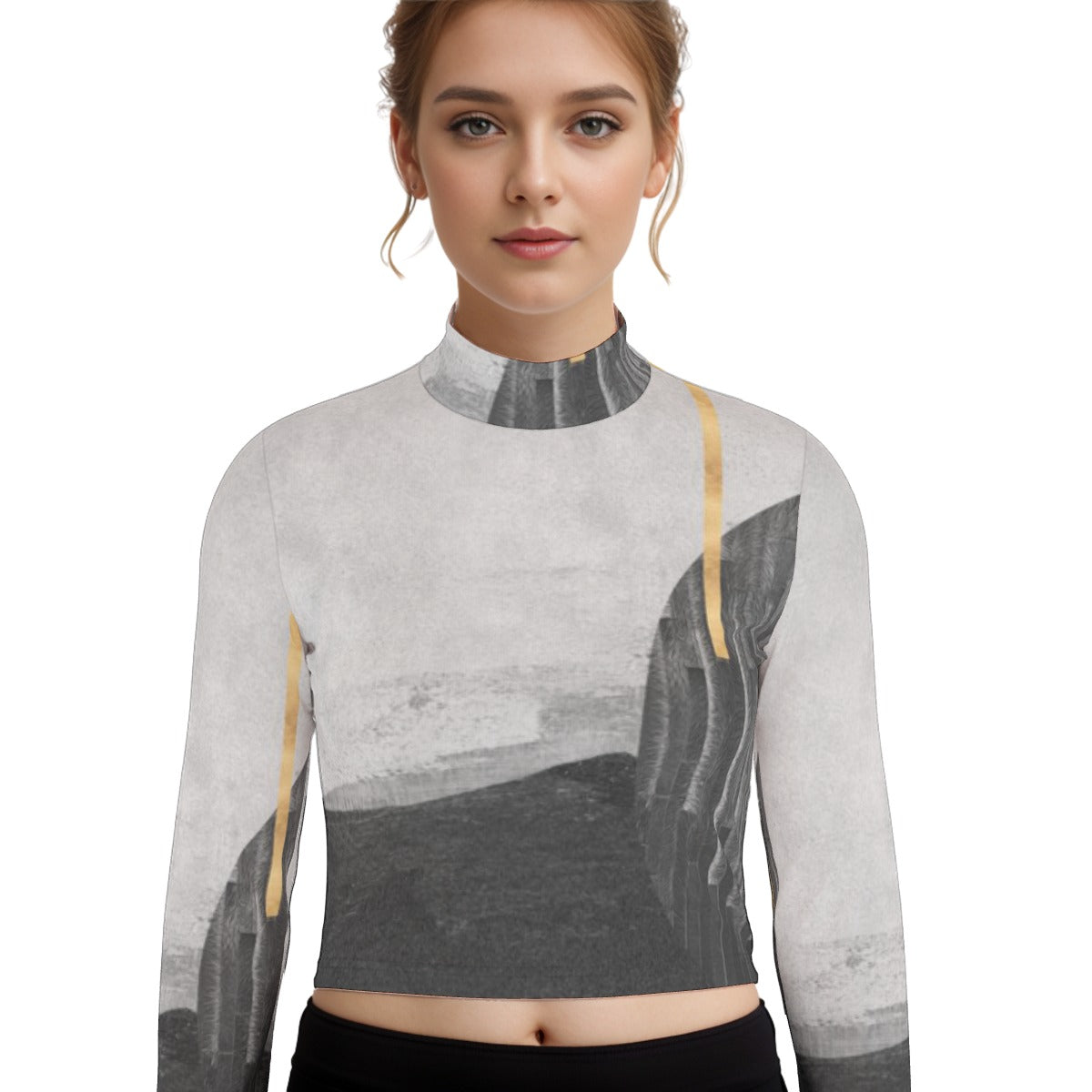 Eco-Friendly All-Over Print Women's Turtleneck T-shirt With Long Sleeve