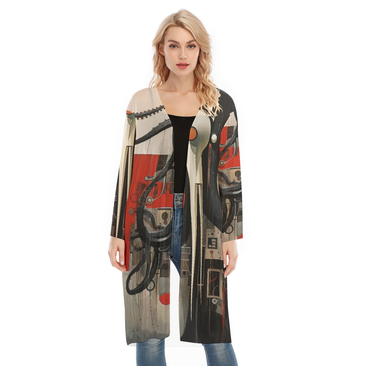 All- Over Print Women's Long Sleeve Mesh Cardigan