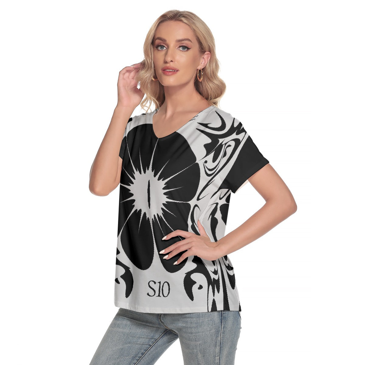 All-Over Print Women's Loose V-neck Short Sleeve T-shirt