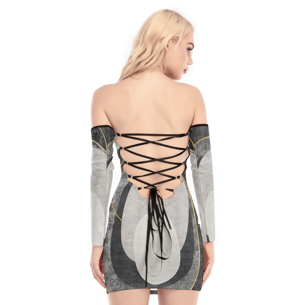 All-Over Print Women's Off-shoulder Back Lace-up Dress