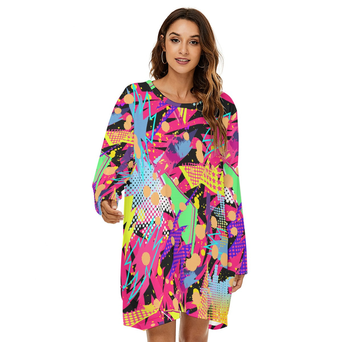 All-Over Print  Women's Loose Crew Neck Dress