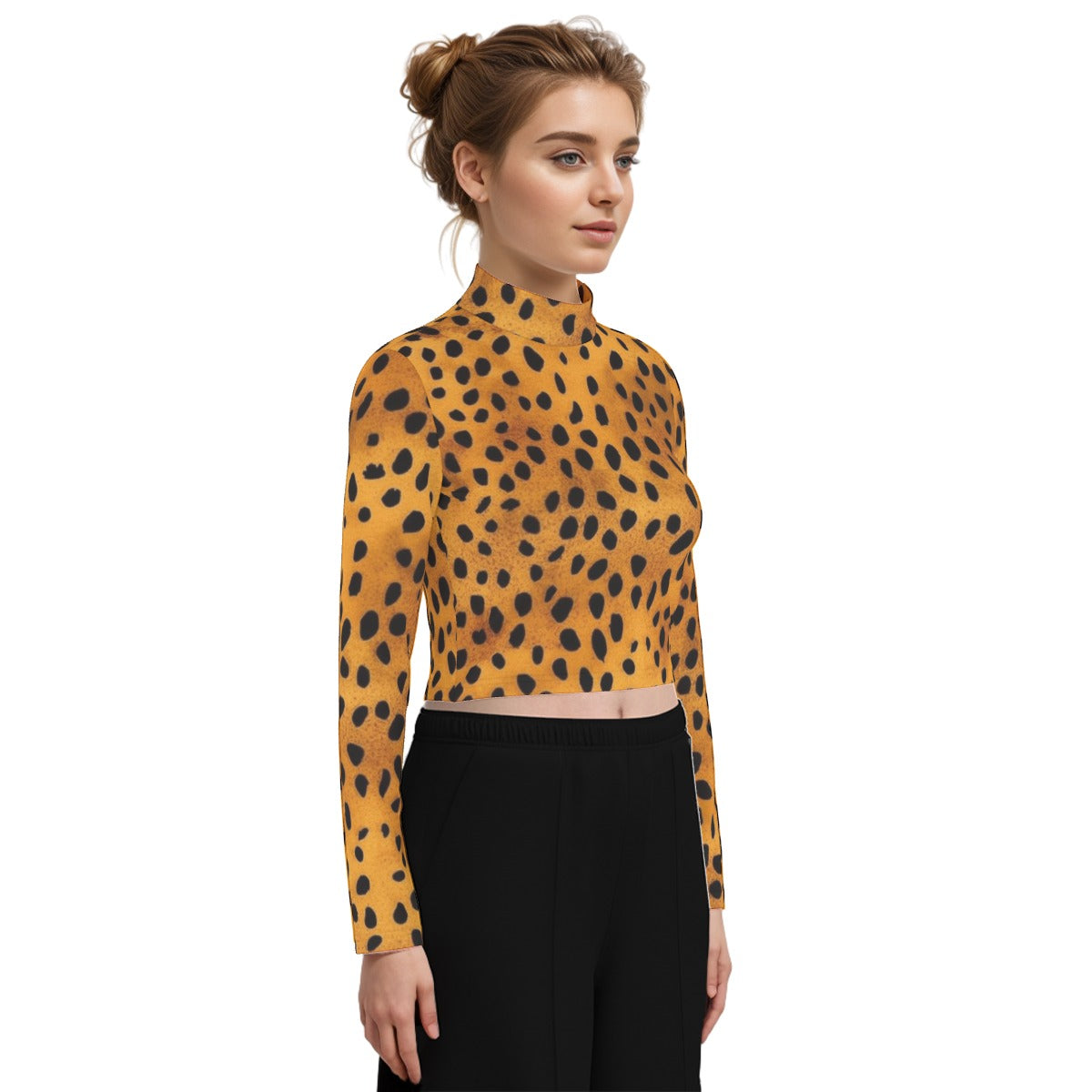 Eco-Friendly All-Over Print Women's Turtleneck T-shirt With Long Sleeve