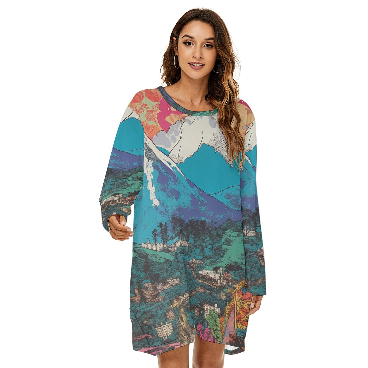 All-Over Print  Women's Loose Crew Neck Dress