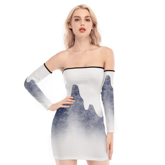 All-Over Print Women's Off-shoulder Back Lace-up Dress