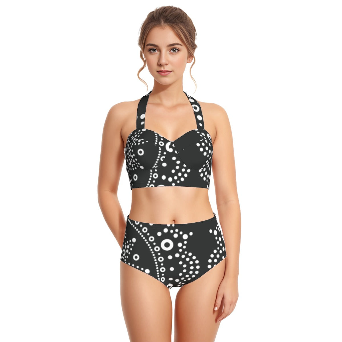 All-Over Print Women's Swimsuit Set With Halter