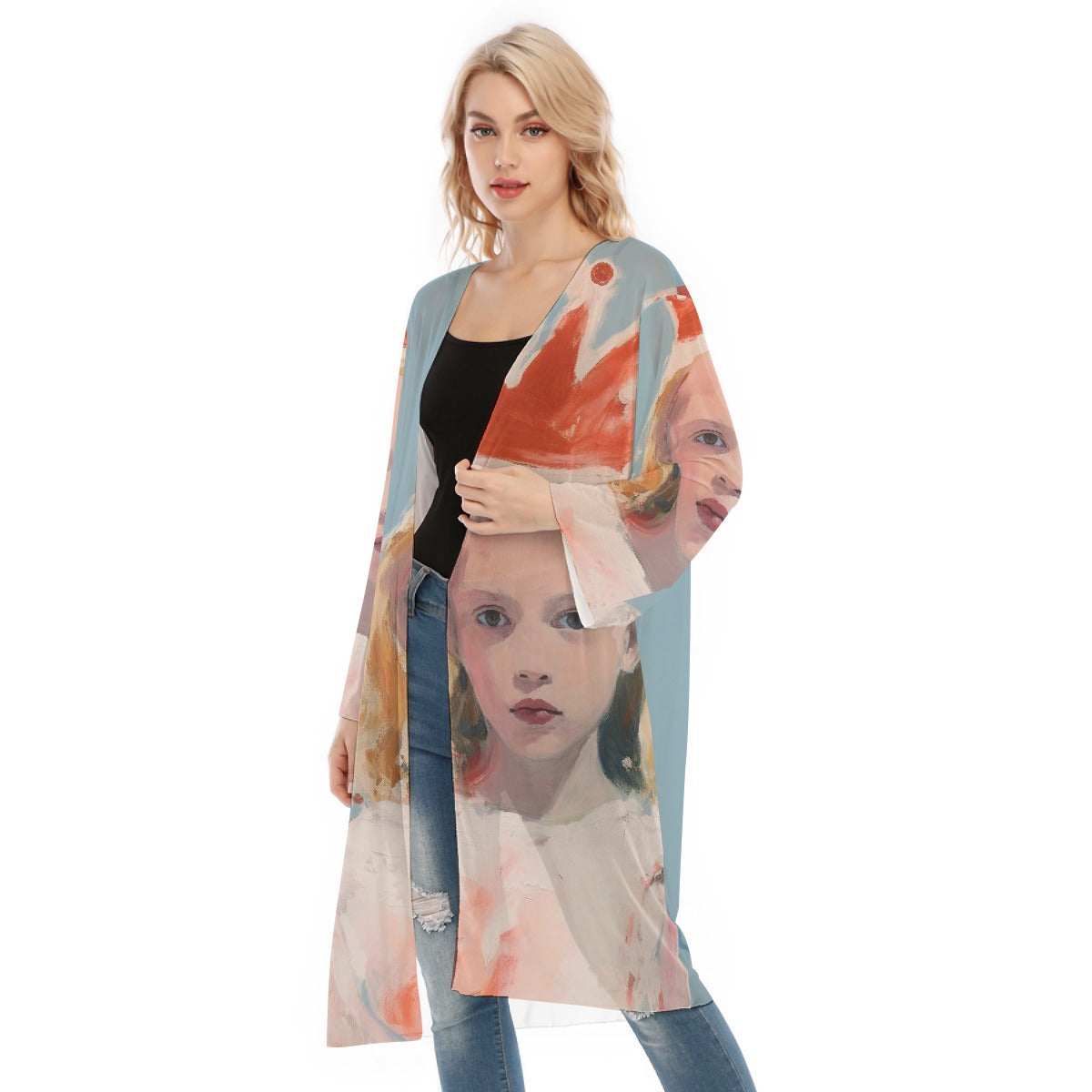 All- Over Print Women's Long Sleeve Mesh Cardigan