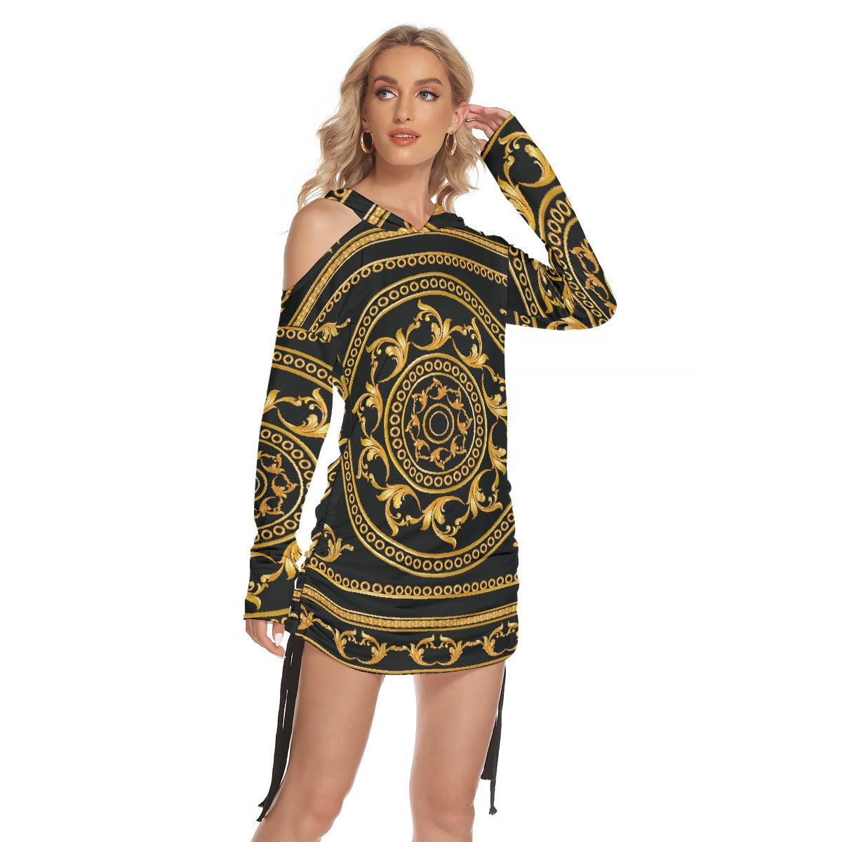 All-Over Print Women's One-shoulder Dress With Waist Shirring