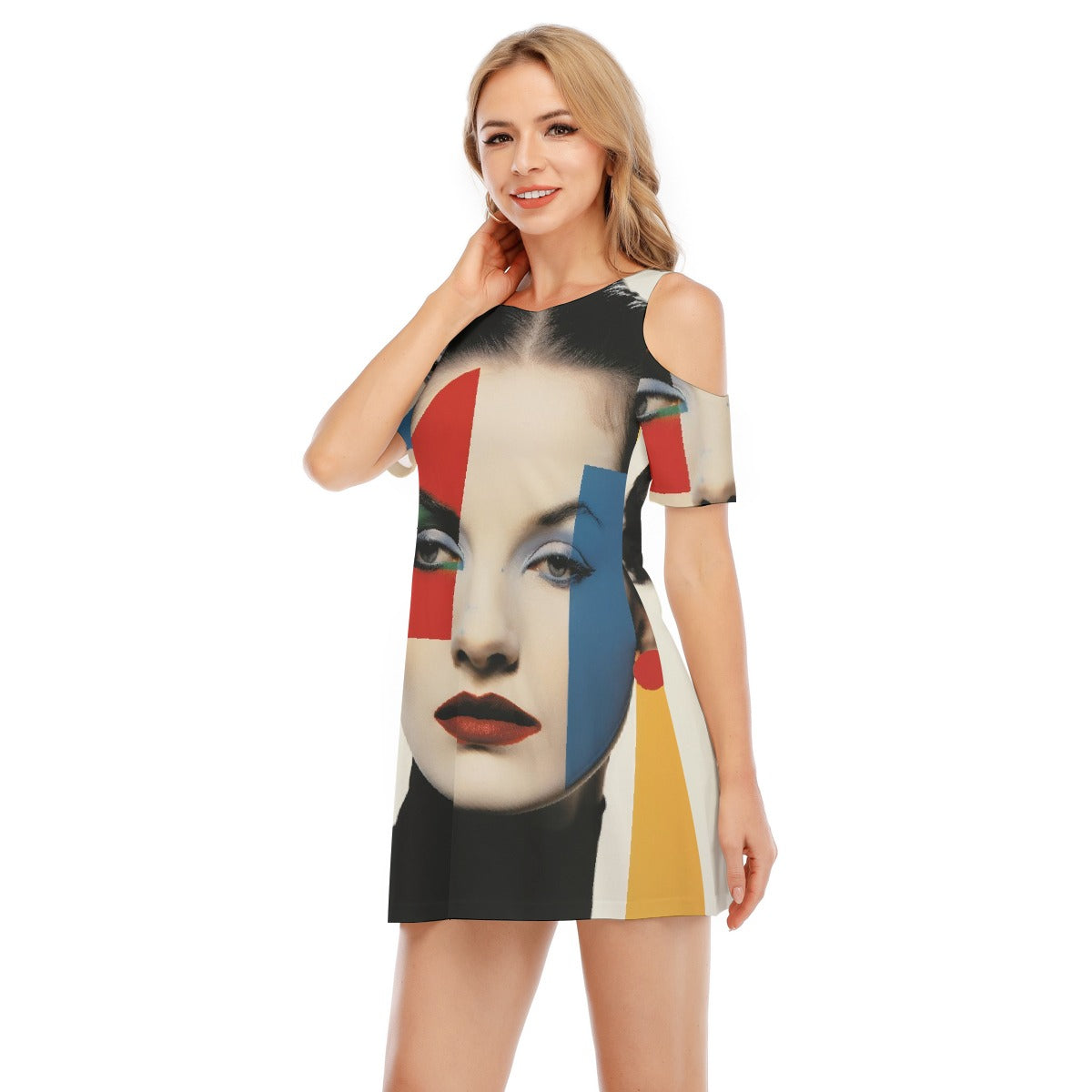 All-Over Print Women's Cold Shoulder Dress | 190GSM Cotton