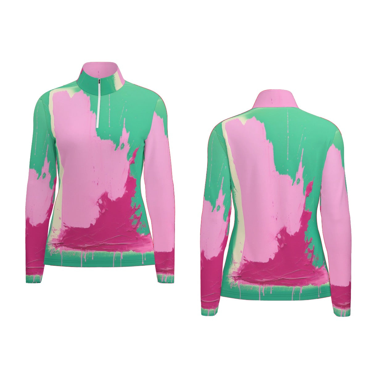 All-Over Print Women's Sports Collar Jersey With Long Sleeve