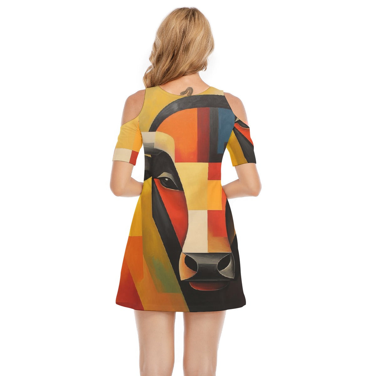 All-Over Print Women's Cold Shoulder Dress | 190GSM Cotton