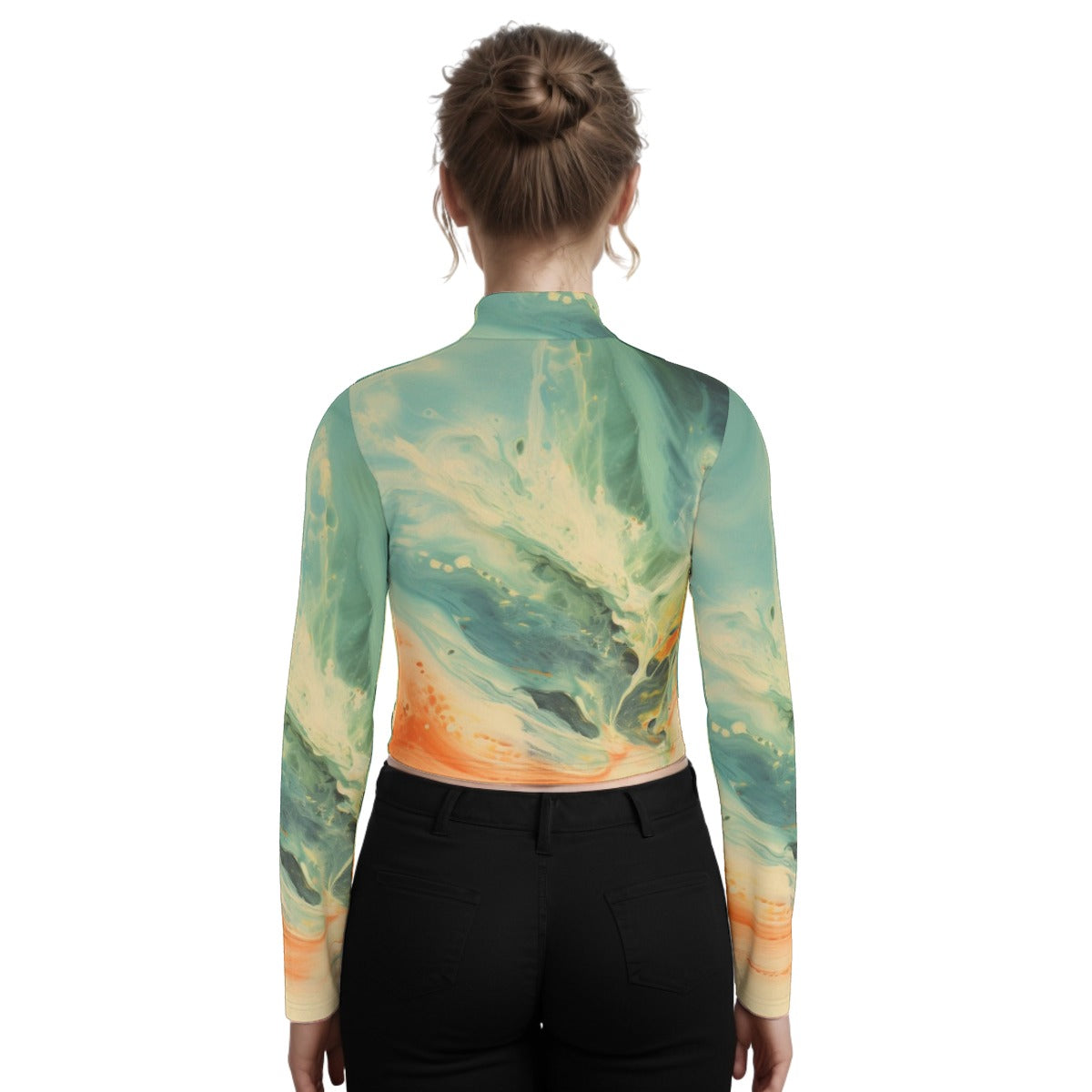 Eco-Friendly All-Over Print Women's Turtleneck T-shirt With Long Sleeve