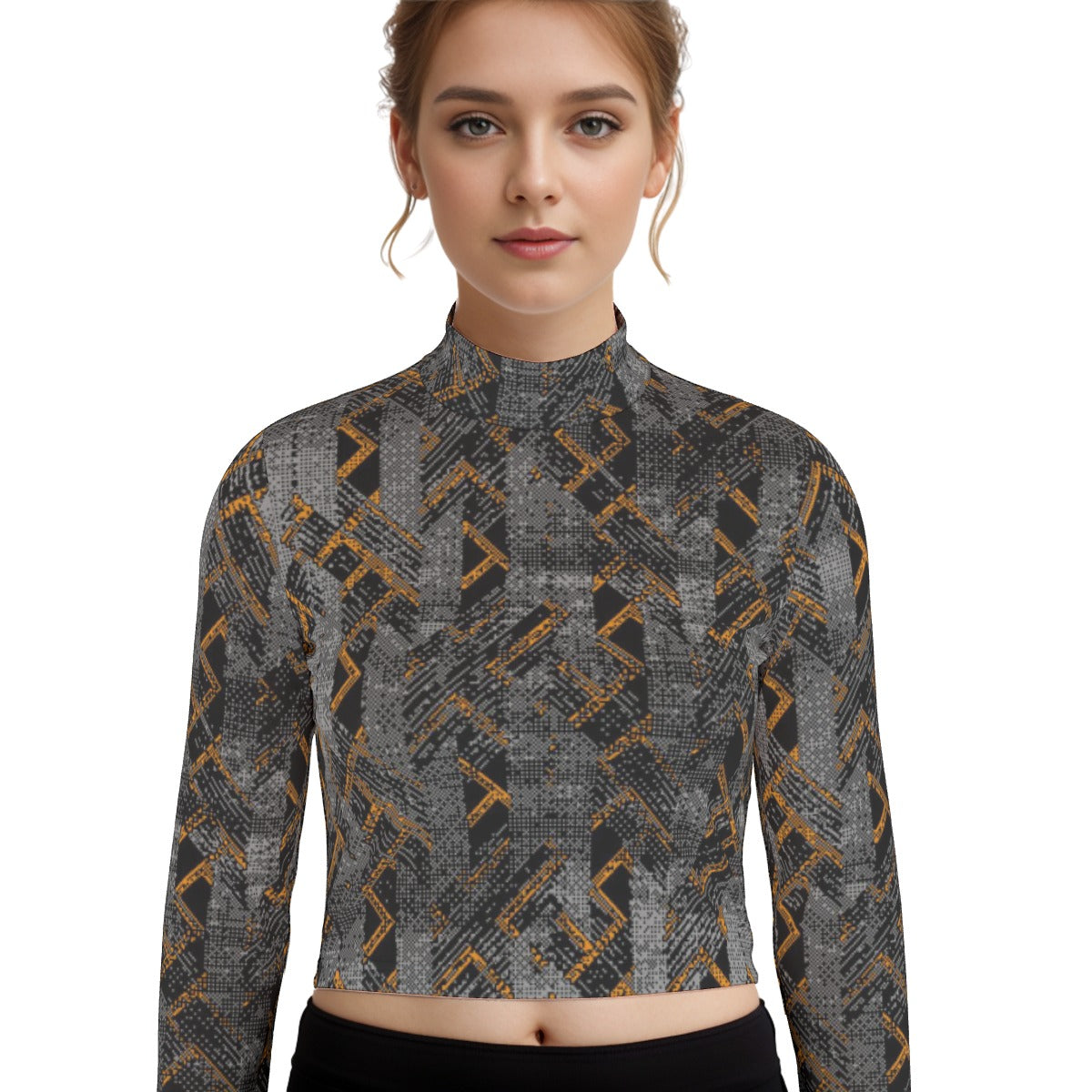 Eco-Friendly All-Over Print Women's Turtleneck T-shirt With Long Sleeve