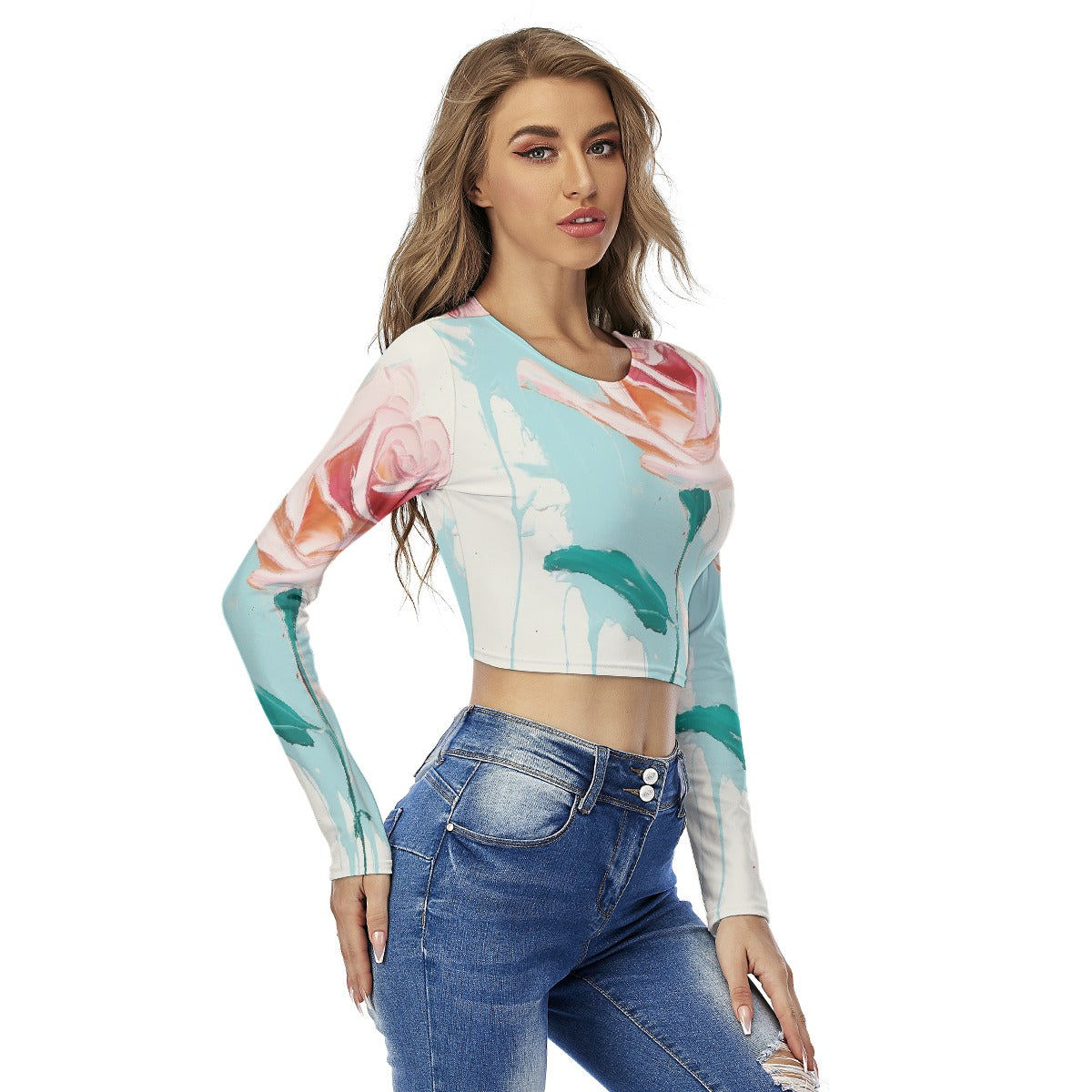 All-Over Print Women's Round Neck Crop Top T-Shirt