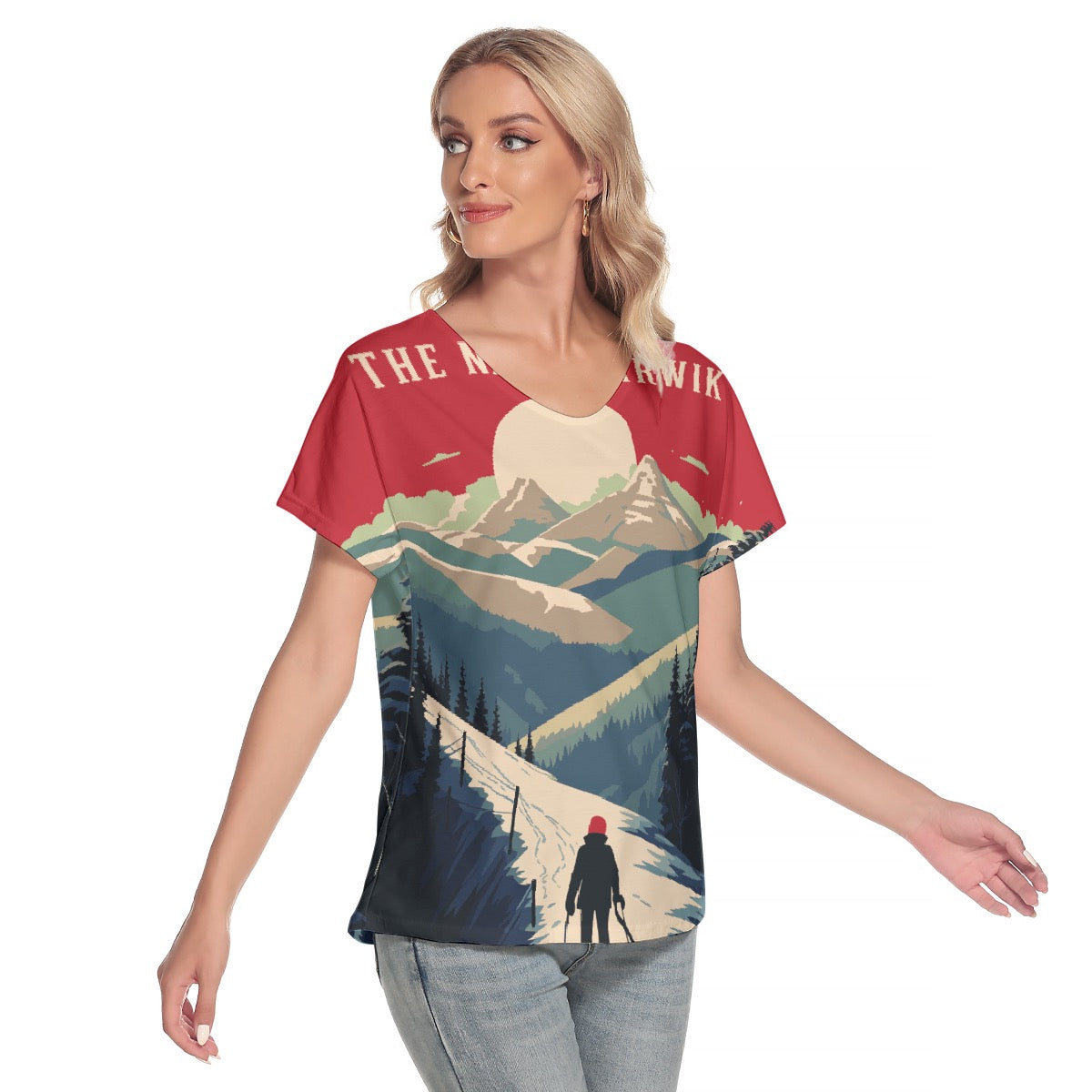 All-Over Print Women's Loose V-neck Short Sleeve T-shirt