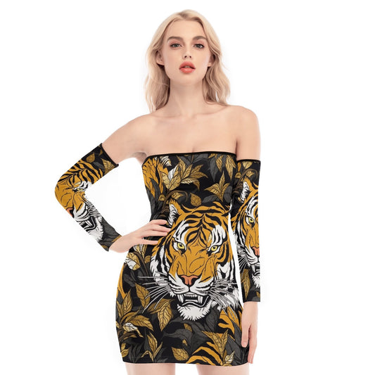 All-Over Print Women's Off-shoulder Back Lace-up Dress