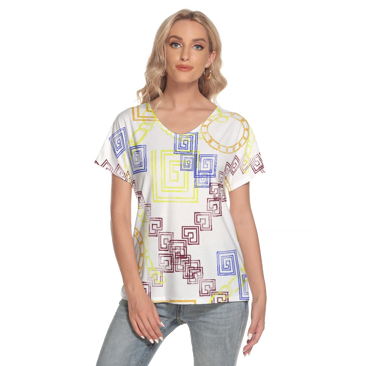 All-Over Print Women's Loose V-neck Short Sleeve T-shirt