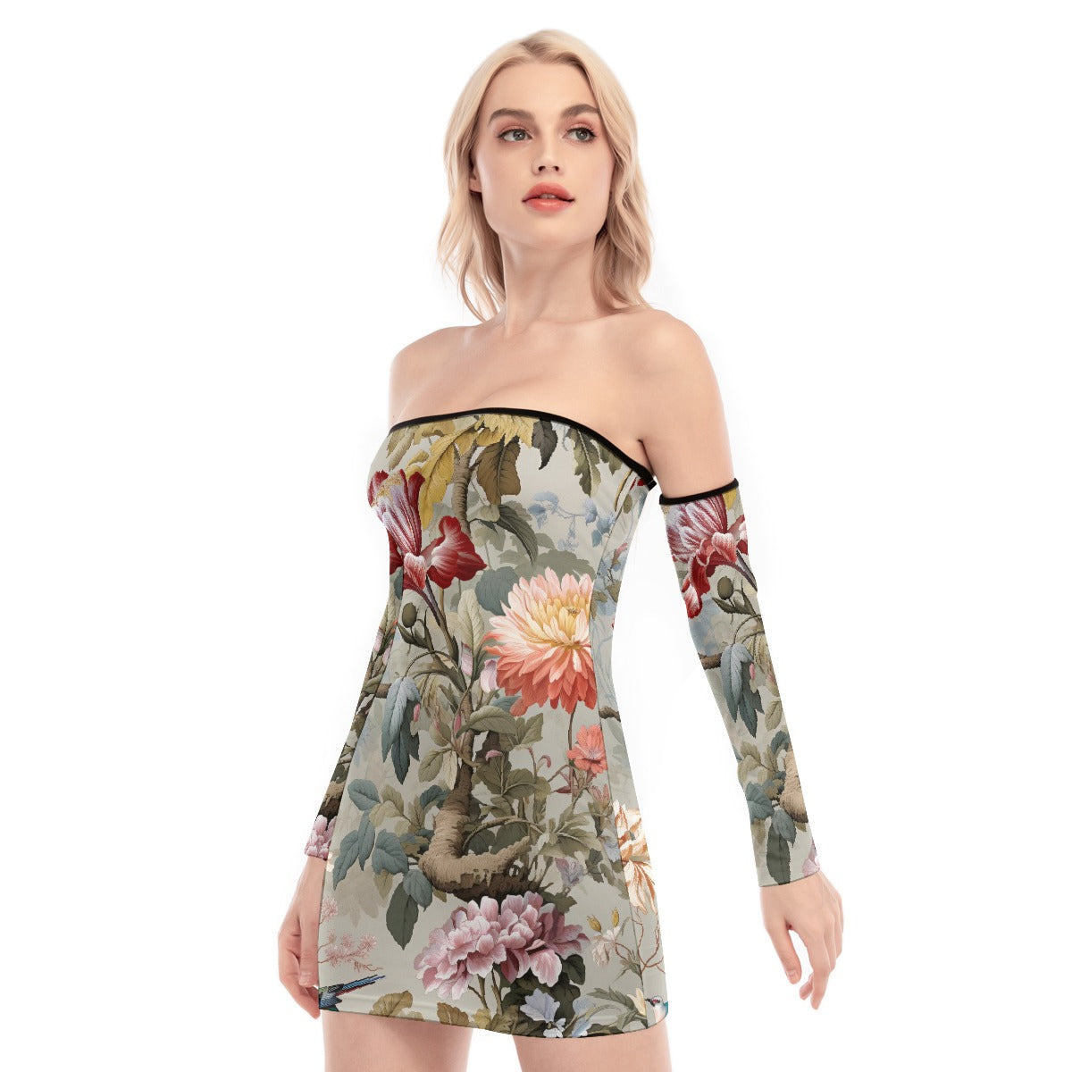 All-Over Print Women's Off-shoulder Back Lace-up Dress