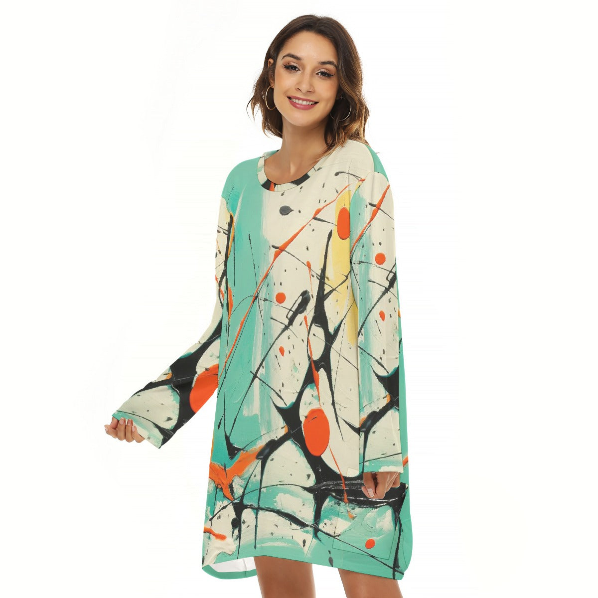 All-Over Print  Women's Loose Crew Neck Dress