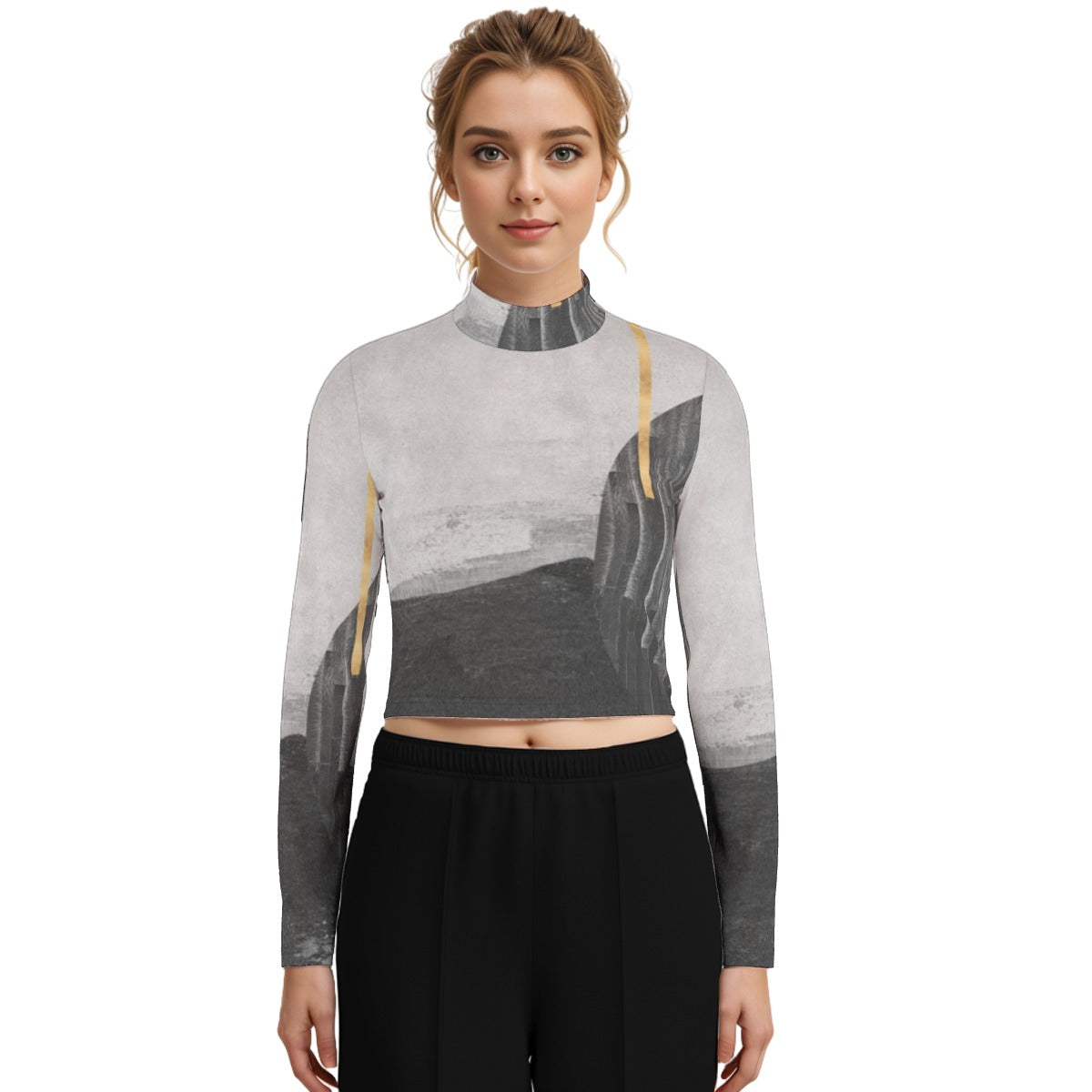 Eco-Friendly All-Over Print Women's Turtleneck T-shirt With Long Sleeve