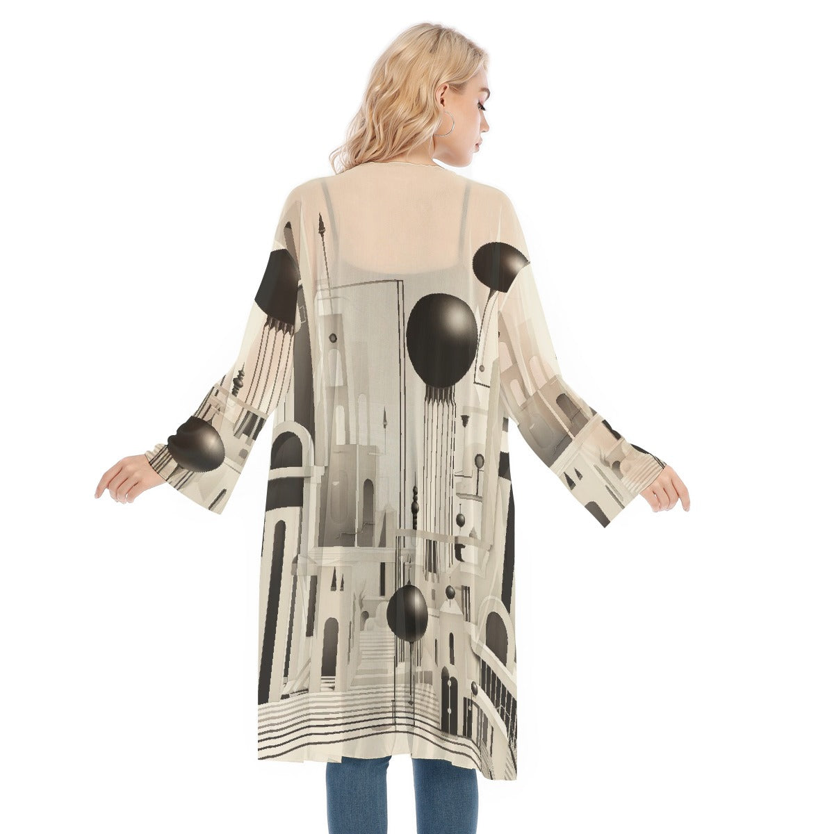 All- Over Print Women's Long Sleeve Mesh Cardigan