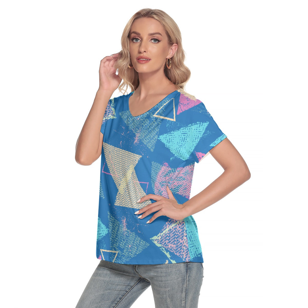 All-Over Print Women's Loose V-neck Short Sleeve T-shirt