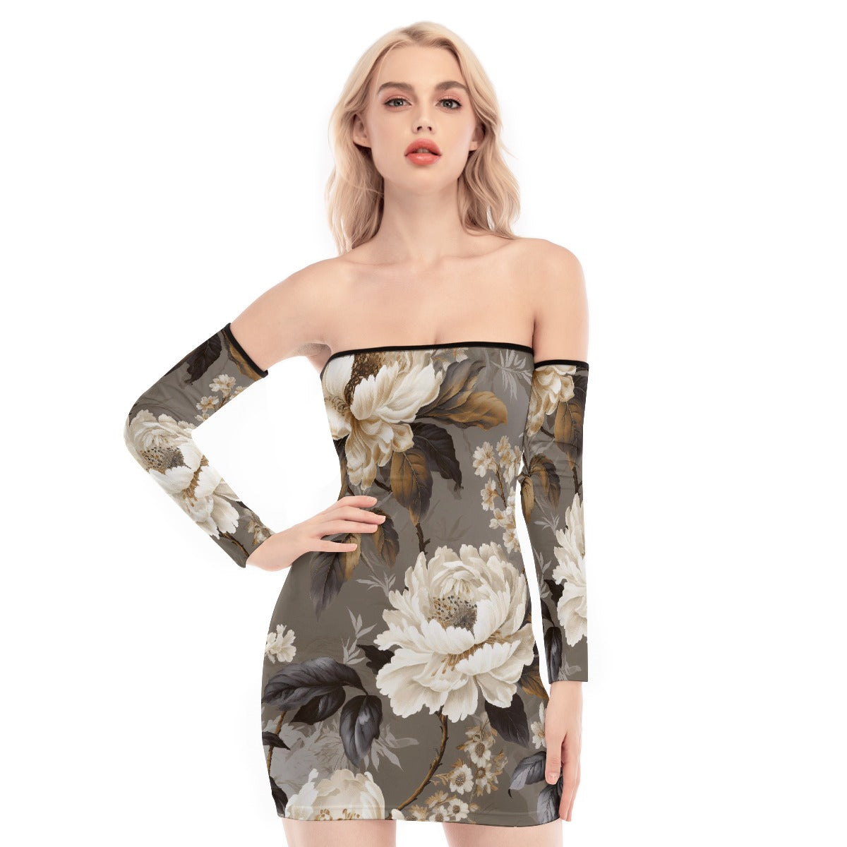 All-Over Print Women's Off-shoulder Back Lace-up Dress