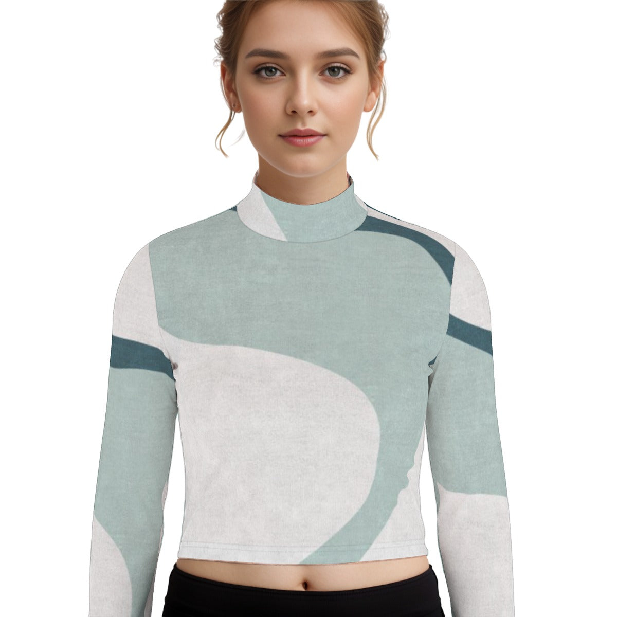 Eco-Friendly All-Over Print Women's Turtleneck T-shirt With Long Sleeve