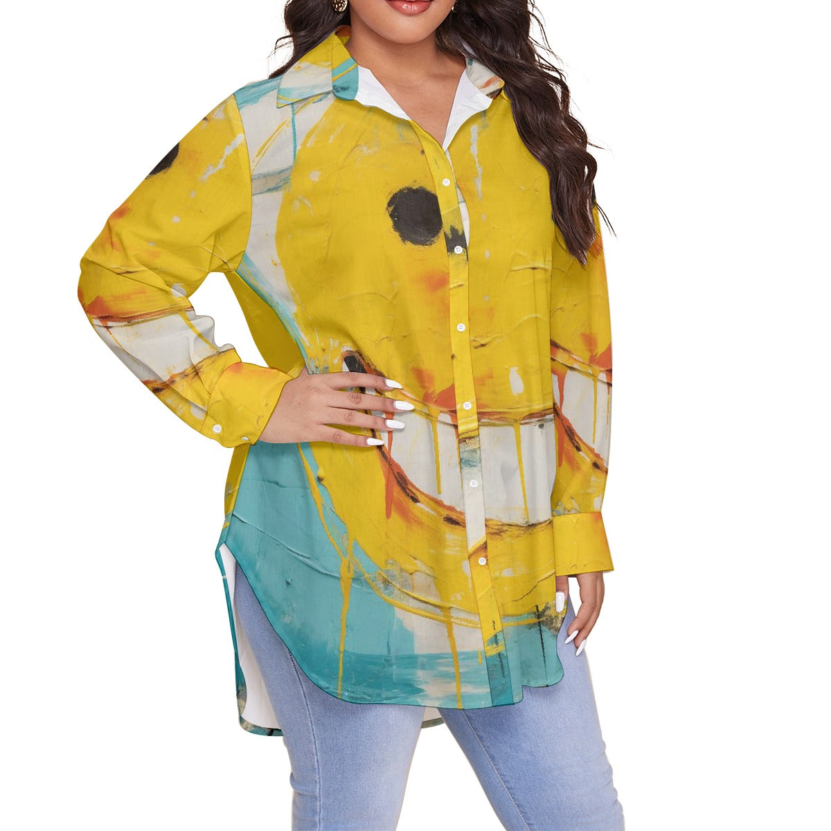 All-Over Print Women's Shirt With Long Sleeve(Plus Size)