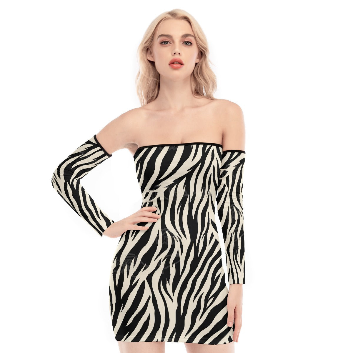 All-Over Print Women's Off-shoulder Back Lace-up Dress