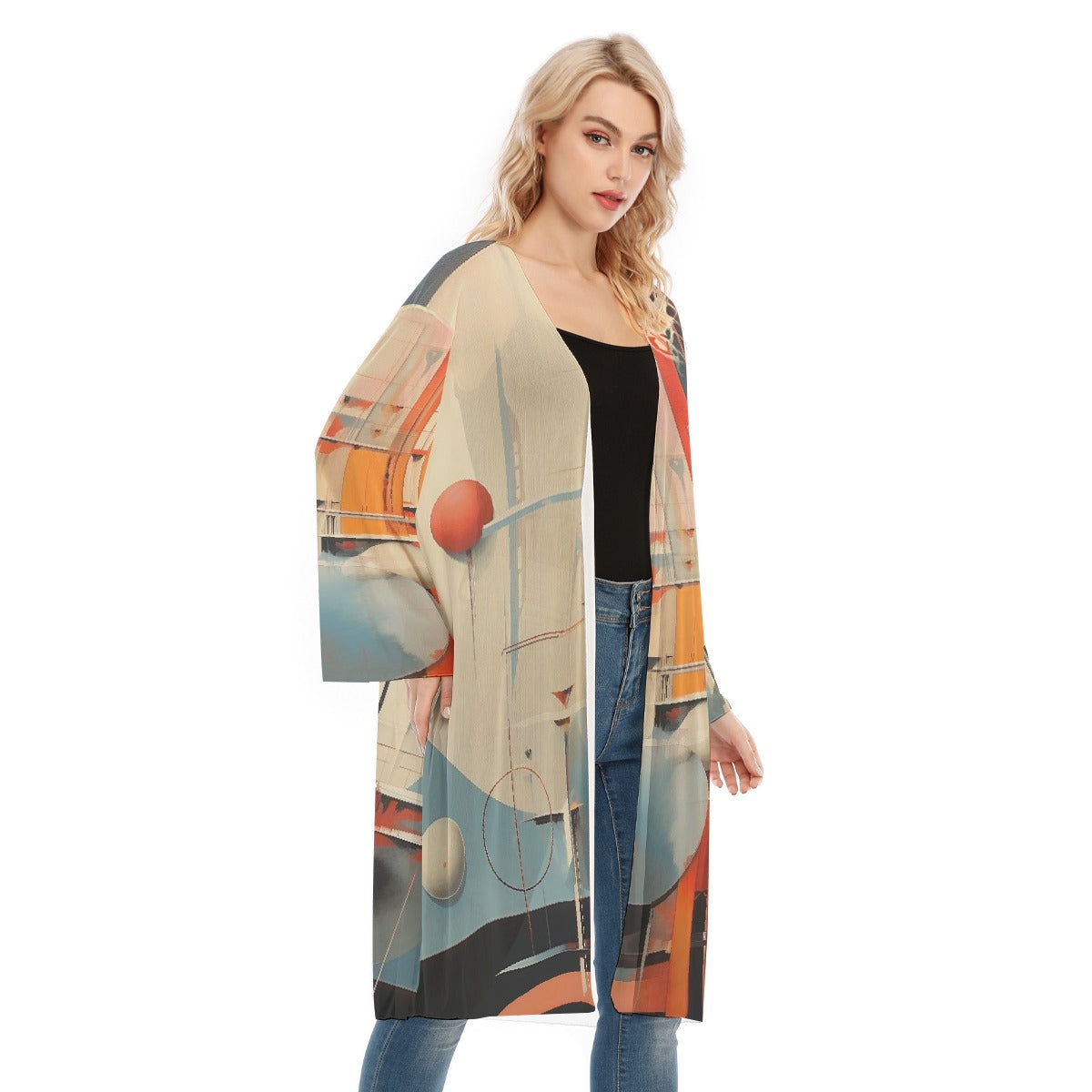 All- Over Print Women's Long Sleeve Mesh Cardigan