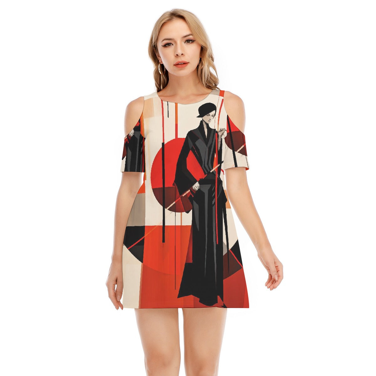 All-Over Print Women's Cold Shoulder Dress | 190GSM Cotton