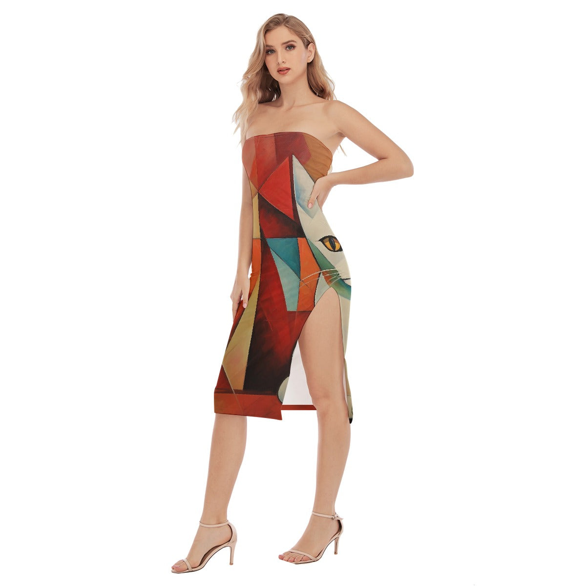 All-Over Print Women's Side Split Tube Top Dress