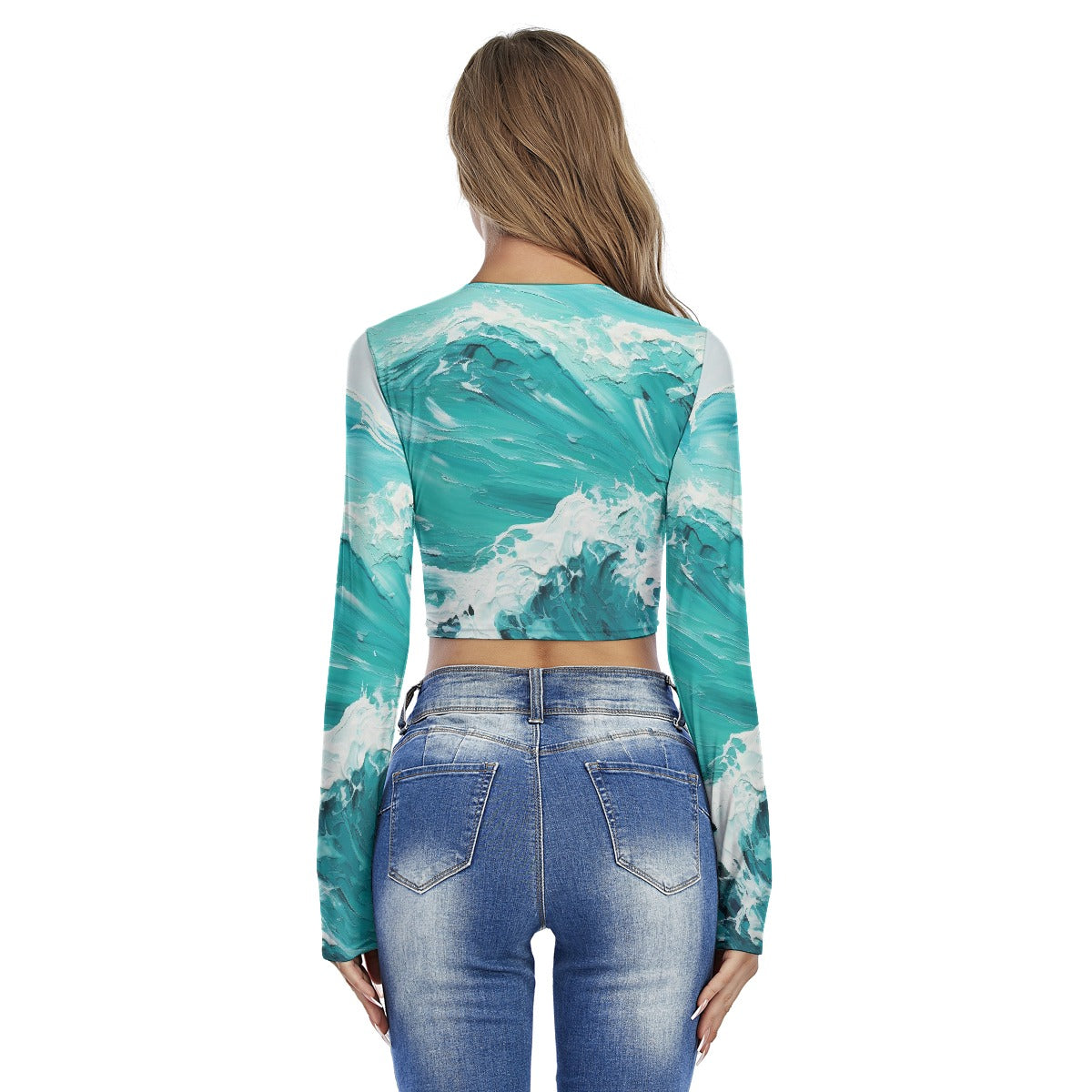 All-Over Print Women's Round Neck Crop Top T-Shirt