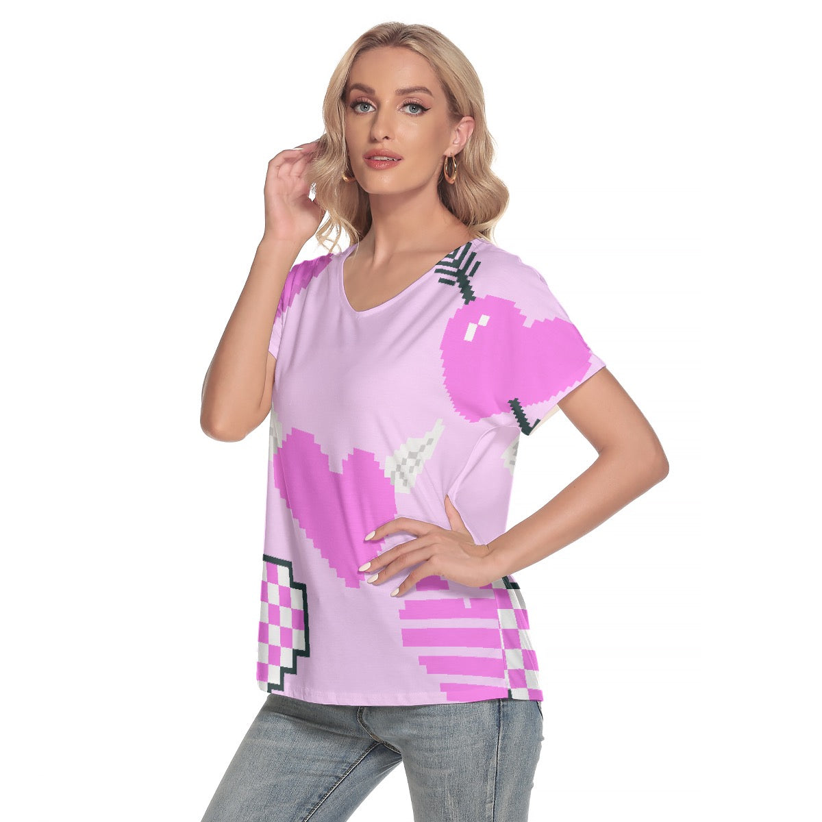 All-Over Print Women's Loose V-neck Short Sleeve T-shirt